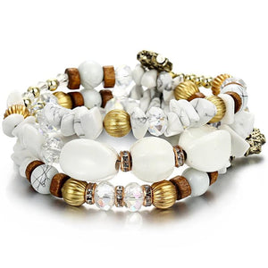 Multilayer Crystal Ceramic Resin Stone Strand Bracelet Women Wood Rhinestone Bea