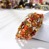 Multilayer Crystal Ceramic Resin Stone Strand Bracelet Women Wood Rhinestone Bea