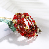 Multilayer Crystal Ceramic Resin Stone Strand Bracelet Women Wood Rhinestone Bea