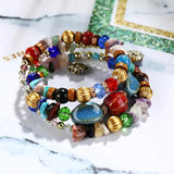 Multilayer Crystal Ceramic Resin Stone Strand Bracelet Women Wood Rhinestone Bea