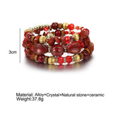Multilayer Crystal Ceramic Resin Stone Strand Bracelet Women Wood Rhinestone Bea
