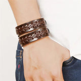 Brown Leather Braided Cuff Bangles Wristband Wrap Bracelet