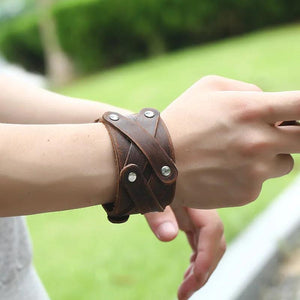 Vintage Brown Leather Wrap Bracelet Cuff