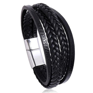 Men's Brown Leather Bracelet with Magnetic Clasp