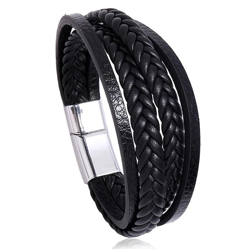 Men's Brown Leather Bracelet with Magnetic Clasp