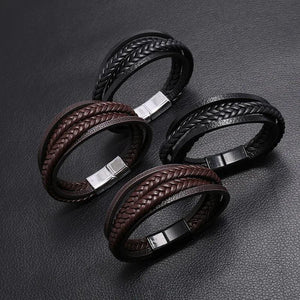 Men's Brown Leather Bracelet with Magnetic Clasp