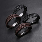 Men's Brown Leather Bracelet with Magnetic Clasp