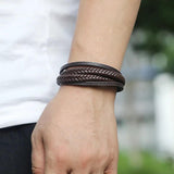Men's Brown Leather Bracelet with Magnetic Clasp