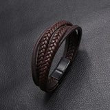 Men's Brown Leather Bracelet with Magnetic Clasp