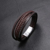 Men's Brown Leather Bracelet with Magnetic Clasp