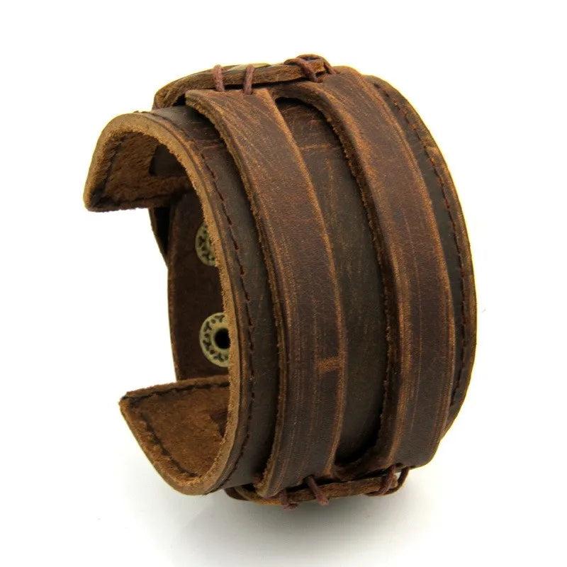 KOtik Vintage Leather Bracelet Men Punk Retro Multilayer