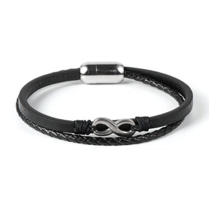 Braided Double Layers Bracelet for Men Infinity Bar Stainless Steel Charm Bangle