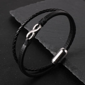 Braided Double Layers Bracelet for Men Infinity Bar Stainless Steel Charm Bangle