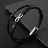 Braided Double Layers Bracelet for Men Infinity Bar Stainless Steel Charm Bangle