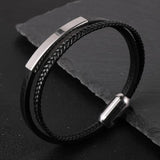 Braided Double Layers Bracelet for Men Infinity Bar Stainless Steel Charm Bangle