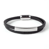 Braided Double Layers Bracelet for Men Infinity Bar Stainless Steel Charm Bangle