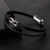 Braided Double Layers Bracelet for Men Infinity Bar Stainless Steel Charm Bangle
