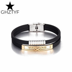 Vintage Stainless Steel Wing Bracelet Rubber Wristband Couple Jewelry