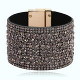 Leather Cuff Bracelet with Rhinestone Snap