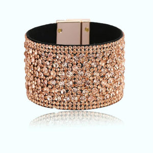 Leather Cuff Bracelet with Rhinestone Snap
