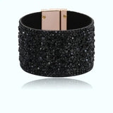 Leather Cuff Bracelet with Rhinestone Snap