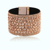 Leather Cuff Bracelet with Rhinestone Snap