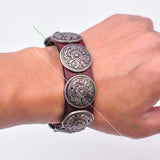 Antique Southwest Flower Concho Studded Leather Bracelet