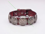 Antique Southwest Flower Concho Studded Leather Bracelet