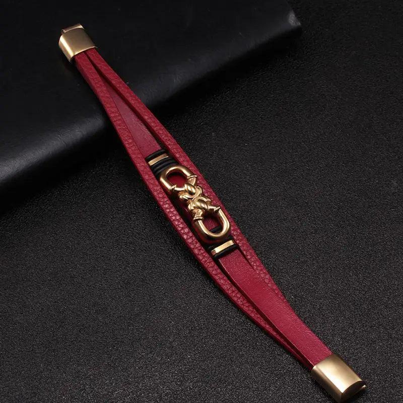 Multi-layer Leather Bracelet Stainless Steel Cuff Charm