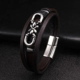 Multi-layer Leather Bracelet Stainless Steel Cuff Charm
