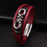 Multi-layer Leather Bracelet Stainless Steel Cuff Charm