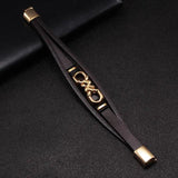 Multi-layer Leather Bracelet Stainless Steel Cuff Charm