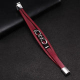 Multi-layer Leather Bracelet Stainless Steel Cuff Charm