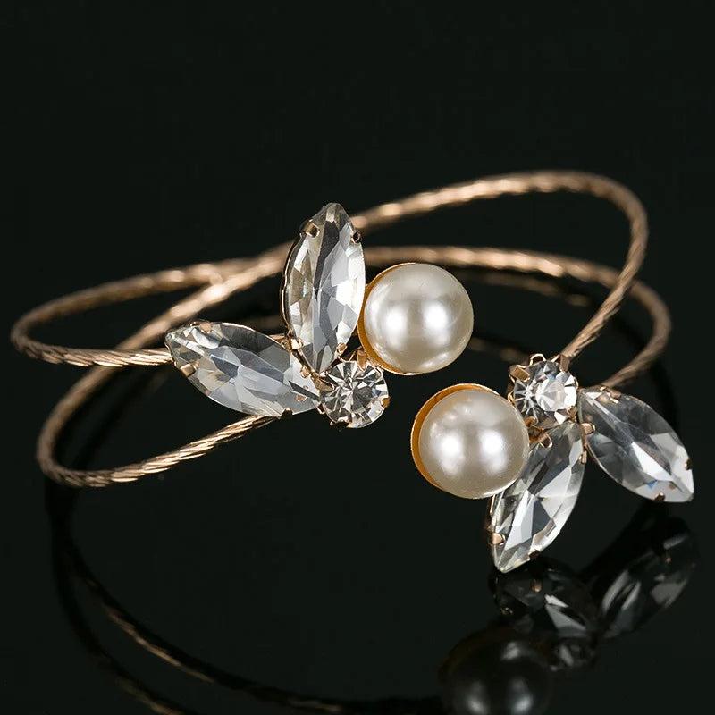 Flower Charm Crystal Pearl Beads Bracelet For Women