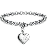 Punk Charm Silver Bracelet Stainless Steel Heart 26 Letters Alphabet