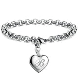 Punk Charm Silver Bracelet Stainless Steel Heart 26 Letters Alphabet