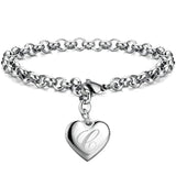 Punk Charm Silver Bracelet Stainless Steel Heart 26 Letters Alphabet
