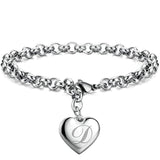 Punk Charm Silver Bracelet Stainless Steel Heart 26 Letters Alphabet