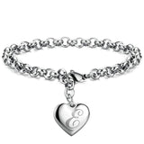Punk Charm Silver Bracelet Stainless Steel Heart 26 Letters Alphabet