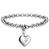 Punk Charm Silver Bracelet Stainless Steel Heart 26 Letters Alphabet