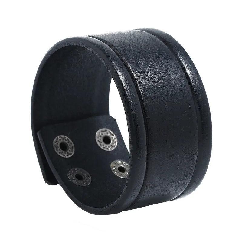 KOtik Charm Wide Brown Leather Bracelet Multicolor Metal Silver Big Circle Wrap