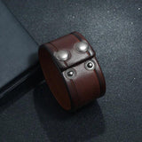 KOtik Charm Wide Brown Leather Bracelet Multicolor Metal Silver Big Circle Wrap