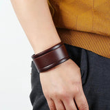 KOtik Charm Wide Brown Leather Bracelet Multicolor Metal Silver Big Circle Wrap