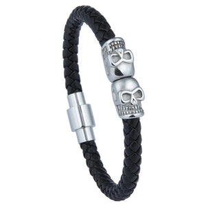 Skull Men Jewelry Titanium Steel Punk Rock Leather Bracelet