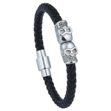 Skull Men Jewelry Titanium Steel Punk Rock Leather Bracelet