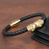 Skull Men Jewelry Titanium Steel Punk Rock Leather Bracelet