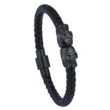 Skull Men Jewelry Titanium Steel Punk Rock Leather Bracelet