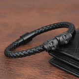 Skull Men Jewelry Titanium Steel Punk Rock Leather Bracelet