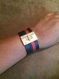 Red Green Ribbon Lock Wide Punk Charm Bracelets
