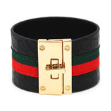 Red Green Ribbon Lock Wide Punk Charm Bracelets